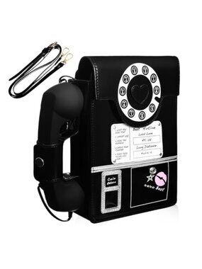 PU Crossbody Phone Bag Telephone Shaped Adjustable Strap